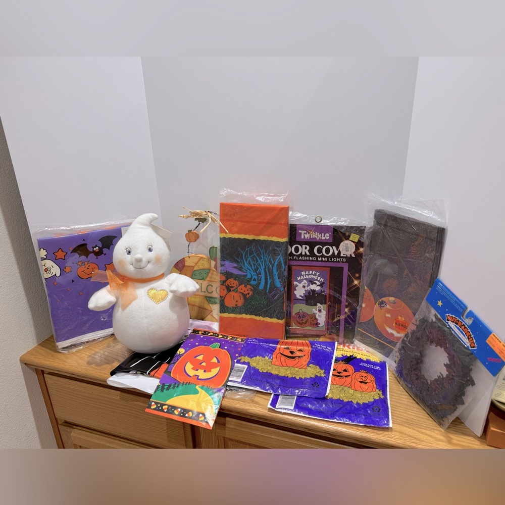 Vintage 1990s Halloween Decoration lot with hallmark Ghost Plush and NIP decor